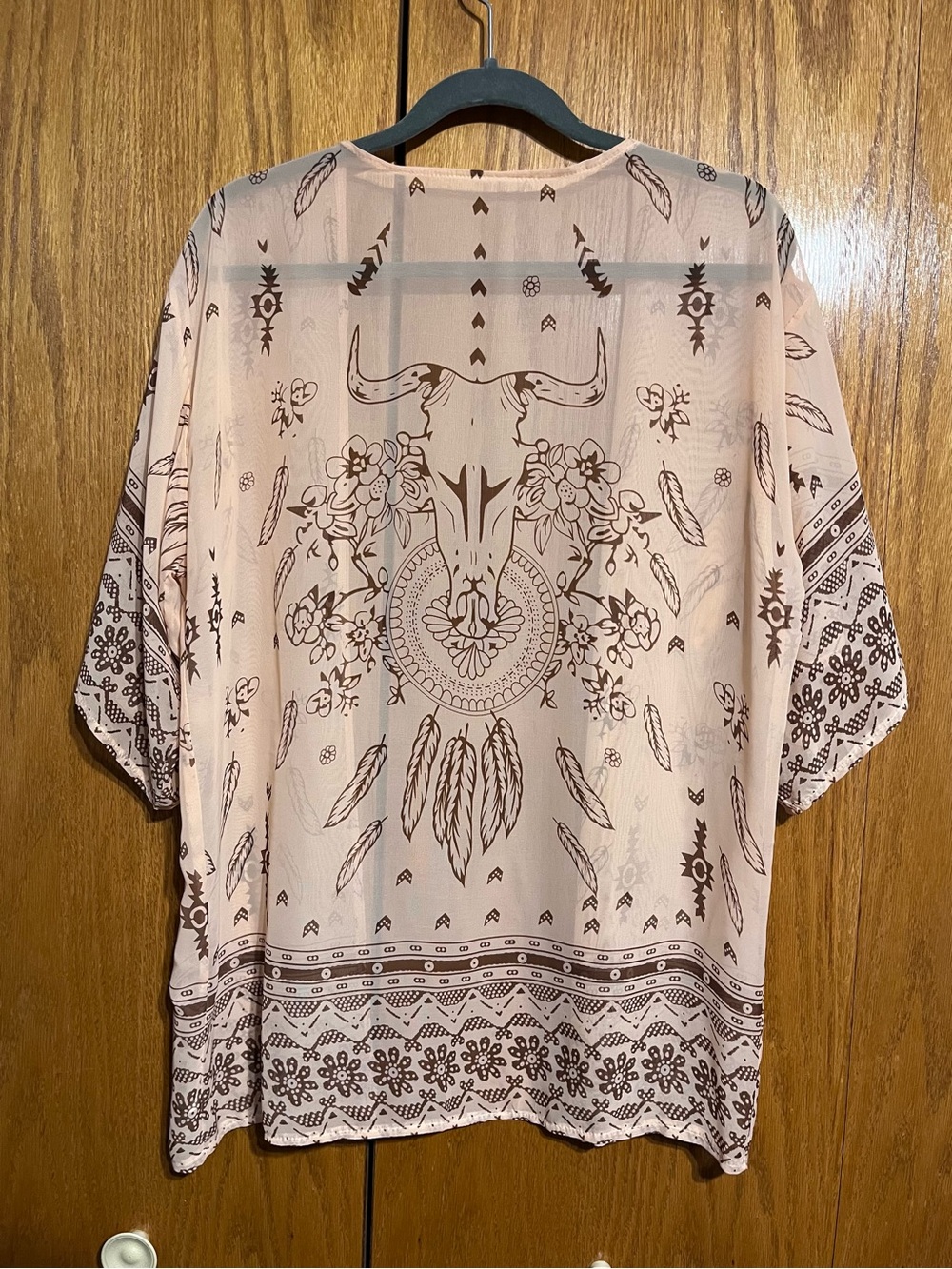 Light Pink  Short-Sleeve Printed Kimono Shirt - Casual Boho Style